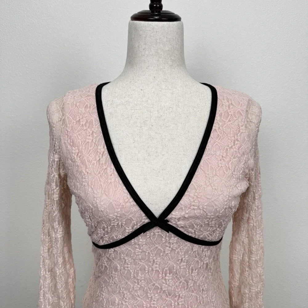 Thirty Thirty LA Top Womens Small Pink Floral Lace Coquette Fairy Whimsy Cropped